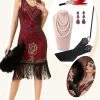 Bordeaux Pailletten Franjes 1920s Gatsby Flapper Jurk Met Jaren 20 Accessoires Set 2 Bordeaux Pailletten Franjes 1920s Gatsby Flapper Jurk Met Jaren 20 Accessoires Set -Jurken Korting Winkel YYZLHB230019 1 first