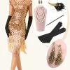 Roze Cap Mouwen Pailletten Fringes 1920s Gatsby Flapper Jurk Met 20s Accessoires Set 1 Roze Cap Mouwen Pailletten Fringes 1920s Gatsby Flapper Jurk Met 20s Accessoires Set -Jurken Korting Winkel YYZLHB230023 1 first
