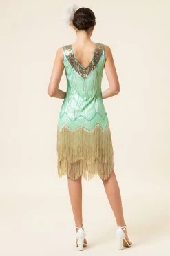 Mintgroene Pailletten Franjes 1920s Gatsby Flapper Jurk Met 20s Accessoires Set -Jurken Korting Winkel YYZLHB230031 3