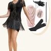 Zwarte Kralen Franjes Flapper Jurk Met 1920s Accessoires Set 1 Zwarte Kralen Franjes Flapper Jurk Met 1920s Accessoires Set -Jurken Korting Winkel YYZLHB230051 1 first