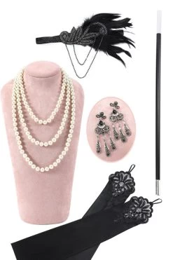 Zwarte Kralen Franjes Flapper Jurk Met 1920s Accessoires Set -Jurken Korting Winkel YYZLHB230051 6