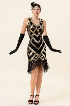 Gouden Mouwloze Franjes Flapper Jurk Met 1920s Accessoires Set -Jurken Korting Winkel YYZLHB230052 6 1 20 2