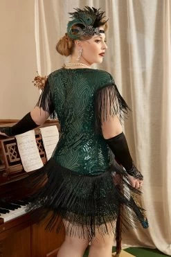 Groene Plus Size 1920s Gatsby Jurk Met 20s Acessories Set -Jurken Korting Winkel YYZLHB230086 3