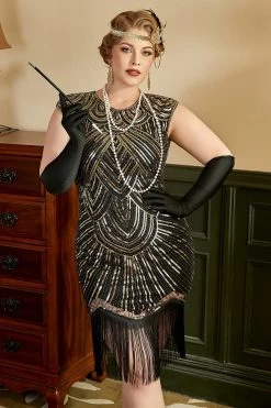 Gouden Pailletten Plus Size 1920s Gatsby Jurk Met 20s Acessories Set -Jurken Korting Winkel YYZLHB230088 5