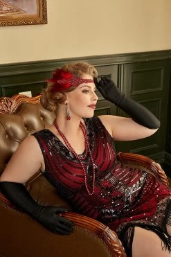 Rode Plus Size 1920s Gatsby Jurk Met 20s Acessories Set -Jurken Korting Winkel YYZLHB230090 5