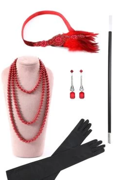 Rode Plus Size 1920s Gatsby Jurk Met 20s Acessories Set -Jurken Korting Winkel YYZLHB230090 6