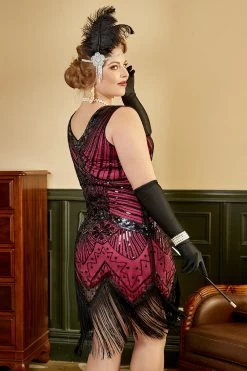 Fuchsia Pailletten 1920s Plus Size Jurk Met 20s Accessoires Set 10 Fuchsia Pailletten 1920s Plus Size Jurk Met 20s Accessoires Set -Jurken Korting Winkel YYZLHB230097 3