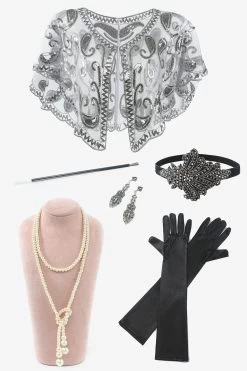 Zwarte En Abrikoos Pailletten 1920s Plus Size Jurk Met 20s Accessoires Set -Jurken Korting Winkel YYZLHB230100 6