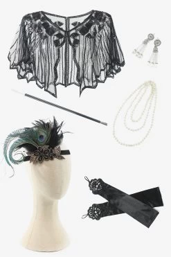 Donkergroene Pailletten 1920s Plus Size Flapper Jurk Met 20s Accessoires Set -Jurken Korting Winkel YYZLHB230109 6
