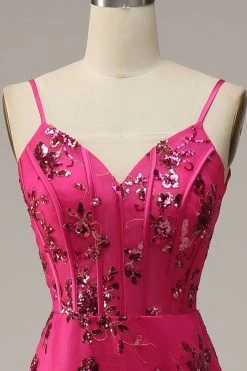 Hot Pink Pailletten Print Zeemeermin Prom Jurk -Jurken Korting Winkel YYZL 512 Fuchsia 4