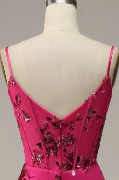 Hot Pink Pailletten Print Zeemeermin Prom Jurk -Jurken Korting Winkel YYZL 512 Fuchsia 6