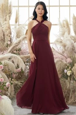 Bordeaux Rode Halter Chiffon Bruidsmeisjes Jurk -Jurken Korting Winkel ZDGAS112Burgundy 2