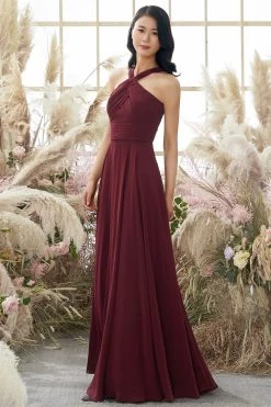 Bordeaux Rode Halter Chiffon Bruidsmeisjes Jurk -Jurken Korting Winkel ZDGAS112Burgundy 3