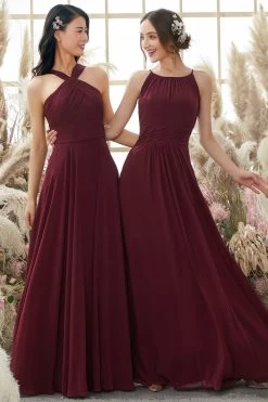 Bordeaux Rode Halter Chiffon Bruidsmeisjes Jurk -Jurken Korting Winkel ZDGAS112Burgundy 5