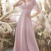 Blush Batwing Mouwen Chiffon Bridesmaid Jurk