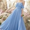 Off-Shoulder Blauwe Chiffon Bruidsmeisjes Jurk -Jurken Korting Winkel ZDGAS191236 2
