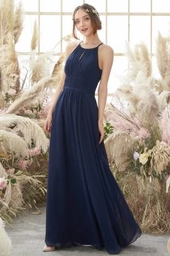 Marine Blauwe Halter Chiffon Bruidsmeisjes Jurk -Jurken Korting Winkel ZDGAS75685Navy 2