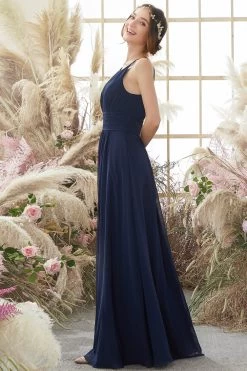 Marine Blauwe Halter Chiffon Bruidsmeisjes Jurk -Jurken Korting Winkel ZDGAS75685Navy 3