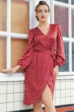 Bordeaux Rode Casual Jurk Met Stippen