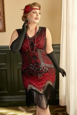 Rode Pailletten Grote Maat 1920s Jurk Met Franjes 13 Rode Pailletten Grote Maat 1920s Jurk Met Franjes -Jurken Korting Winkel ZPKAV035 20Red 20Black 6