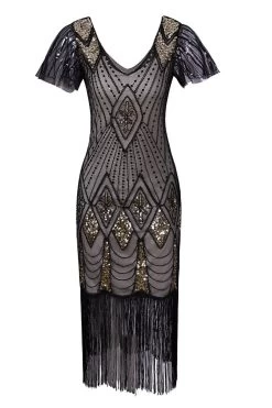 Zwart &Gouden Pailletten 1920s Flapper Jurk -Jurken Korting Winkel ZPKAV045black 65431135 5e2e 4f3c 8b83 6fd3ecf36427