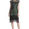 Donkergroene Pailletten Jaren 1920 Jurk -Jurken Korting Winkel ZPKCGLH1135 20Green 20First