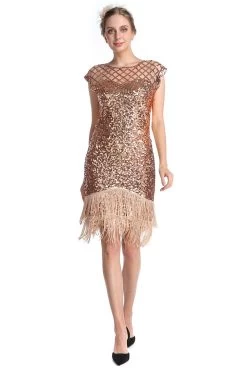 Donkergroene Pailletten Jaren 1920 Jurk -Jurken Korting Winkel ZPKCGLH1135 20Pink