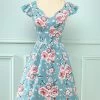 Blauwe Rose Floral Vintage Jurk -Jurken Korting Winkel ZPKCGLH20612 Blue 1 first