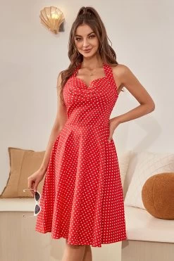 Halter Polka Dots Rood Jaren 1950 Jurk 11 Halter Polka Dots Rood Jaren 1950 Jurk -Jurken Korting Winkel ZPKCGLH20828 3