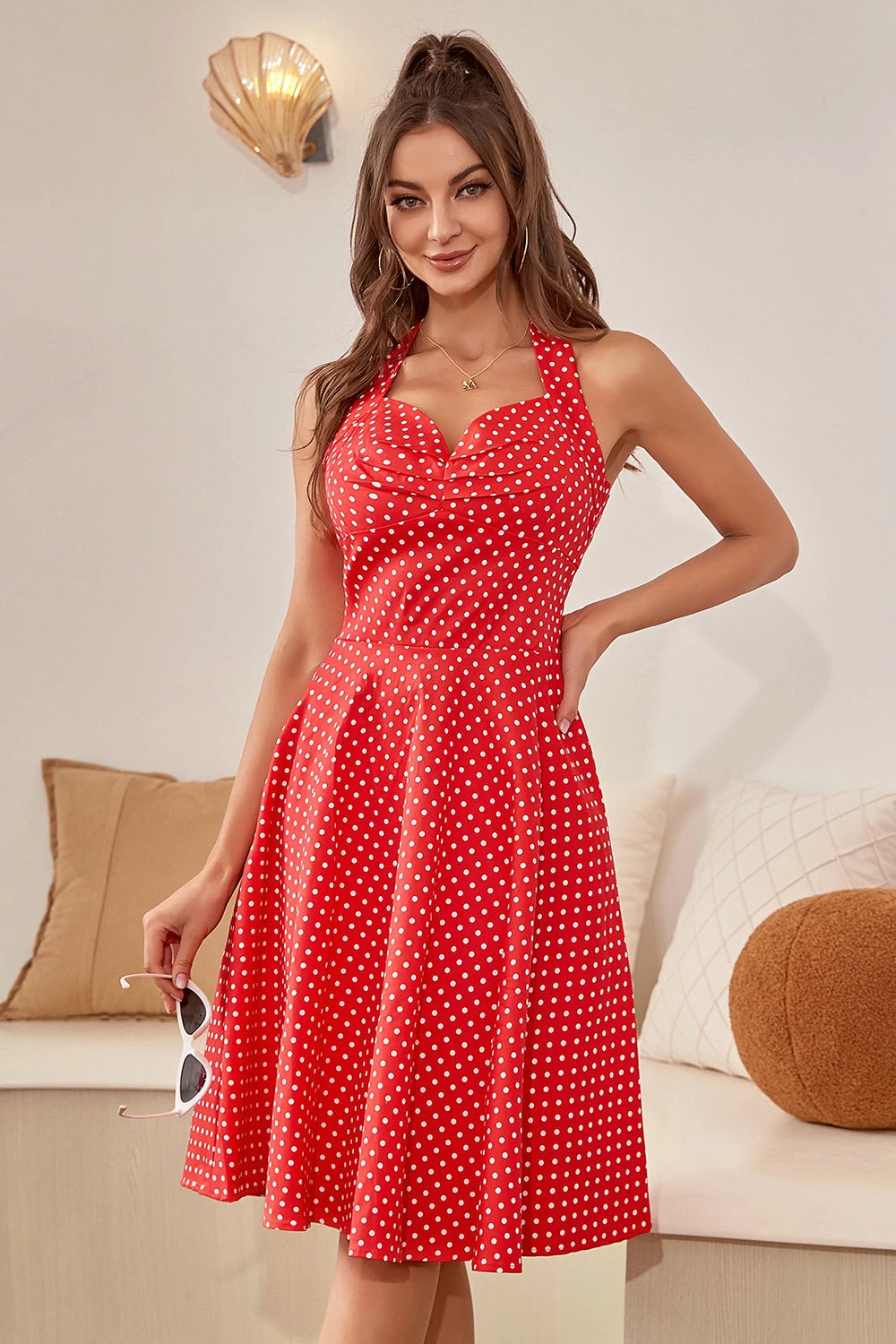 Halter Polka Dots Rood Jaren 1950 Jurk 6 Halter Polka Dots Rood Jaren 1950 Jurk - Afbeelding 4