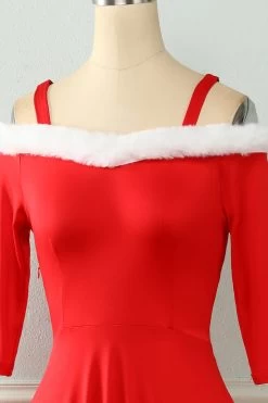 Off-shoulder Rode Kerstjurk -Jurken Korting Winkel ZPKCGLH20927 2