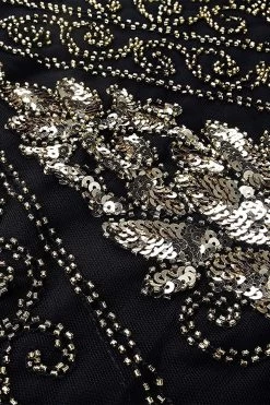 V Hals Zwart Jaren 1920 Flapper Jurk -Jurken Korting Winkel ZPKCGZL21270 Black 4