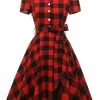 Rode Geruite Korte Mouwen Vintage Jurk 2 Rode Geruite Korte Mouwen Vintage Jurk -Jurken Korting Winkel ZPKCGZL21427 RedGrid first