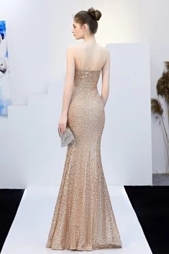 Pailletten Spaghettibandjes Galajurk Met Spleet -Jurken Korting Winkel ZPKCGZL21548 Golden 2