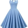 Retro Polka Dots Halter Open Rug Jurk 2 Retro Polka Dots Halter Open Rug Jurk -Jurken Korting Winkel ZPKCGZL21689 Blue Small White Dot 1 first