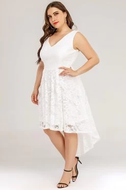 Witte Kanten Asymmetrische Grote Maat Jurk -Jurken Korting Winkel ZPKMUA6666White 4