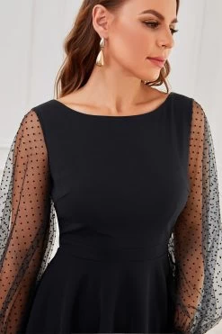 Vintage Zwarte Polka Dots Mouwen Jurk -Jurken Korting Winkel ZPKYYLH20379 4