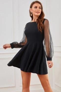 Vintage Zwarte Polka Dots Mouwen Jurk -Jurken Korting Winkel ZPKYYLH20379 7