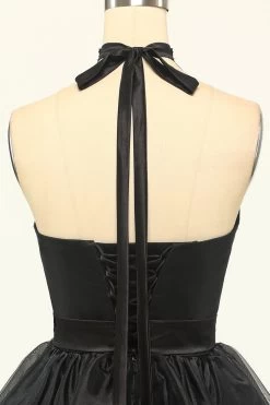 Halter Zwarte Tule Korte Galajurk -Jurken Korting Winkel ZPKYYZL036 Black6