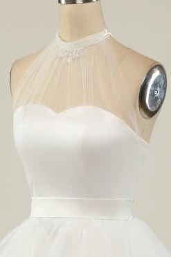 Halter Zwarte Tule Korte Galajurk -Jurken Korting Winkel ZPKYYZL036 White4