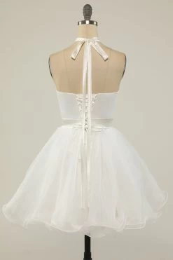 Halter Zwarte Tule Korte Galajurk -Jurken Korting Winkel ZPKYYZL036 White5