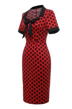 Polka Dots Rode Jaren 1960 Jurk Met Strik -Jurken Korting Winkel ZPKYYZL043Red 3
