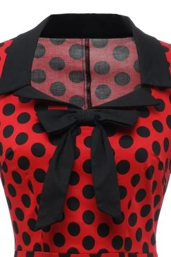 Polka Dots Rode Jaren 1960 Jurk Met Strik -Jurken Korting Winkel ZPKYYZL043Red 4
