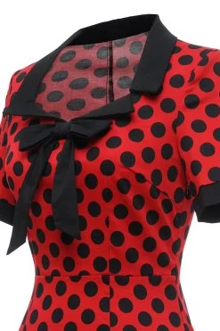Polka Dots Rode Jaren 1960 Jurk Met Strik -Jurken Korting Winkel ZPKYYZL043Red 5