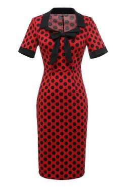Polka Dots Rode Jaren 1960 Jurk Met Strik -Jurken Korting Winkel ZPKYYZL043 Red 1 first