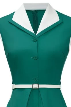 Revers Hals Groene Swing Jaren 1950 Jurk Met Riem -Jurken Korting Winkel ZPKYYZL082 20 20Green 10 1