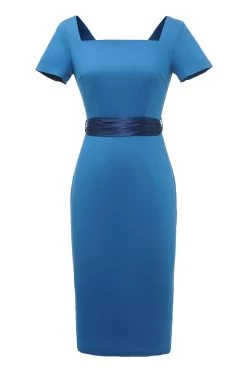 Blauwe Jaren 1960 Bodycon Jurk Met Strik