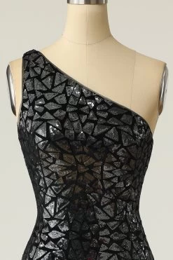 Zeemeermin Een Shouler Donker Gouden Pailletten Galajurk -Jurken Korting Winkel ZPKYYZL118 Grey 2