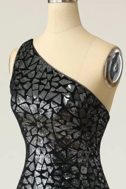 Zeemeermin Een Shouler Donker Gouden Pailletten Galajurk -Jurken Korting Winkel ZPKYYZL118 Grey 4