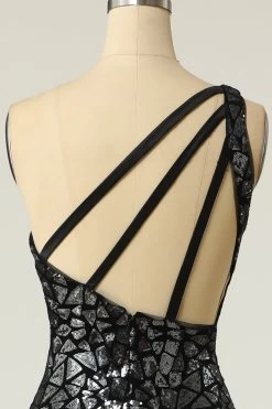 Zeemeermin Een Shouler Donker Gouden Pailletten Galajurk -Jurken Korting Winkel ZPKYYZL118 Grey 6